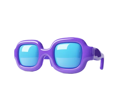 Vibrant purple retro sunglasses with blue tint for summer fashion graphics and branding PNG