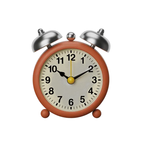 Vibrant red alarm clock illustration with metallic bells for time management graphics and presentations PNG