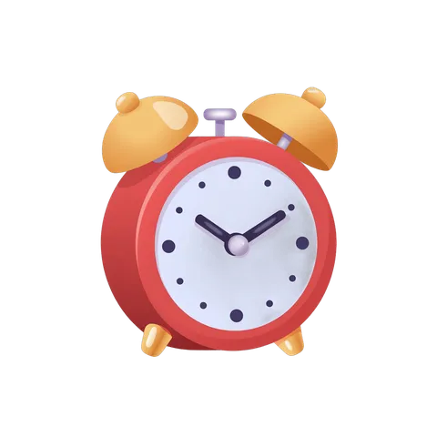 Vibrant red alarm clock with yellow bell for time management graphics and presentations PNG