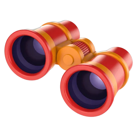 Vibrant red and orange binoculars clipart for travel adventure and outdoor marketing designs PNG