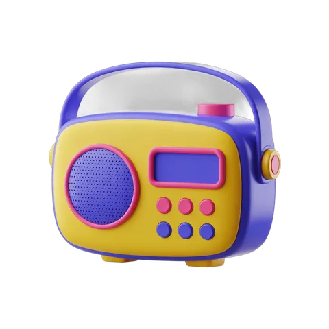 Vintage colorful portable radio for kids room decoration and educational play PNG