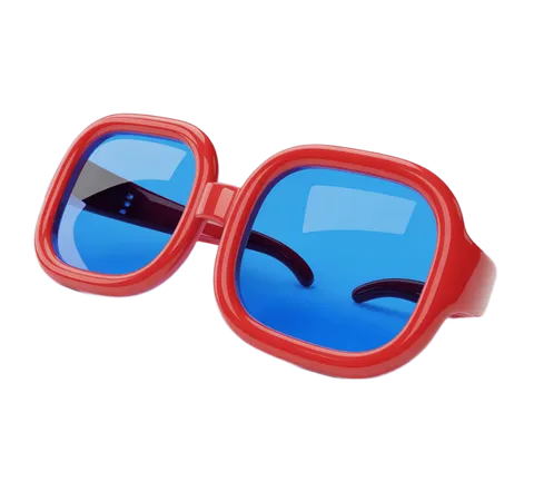 Vintage red cat eye sunglasses with blue mirrored lenses for fashion graphics and branding PNG