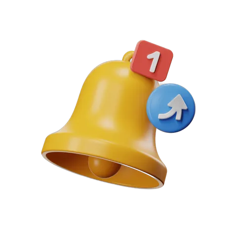 Yellow notification bell with number one and upward arrow for ranking or priority alert PNG