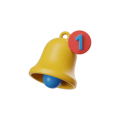 Yellow notification bell with number one badge for ranking and achievement alerts PNG